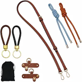 SourceTon Mini Bag Strap Set Adjustable 1.2cm Purse Strap with Leather Buckles, Keychains & Charms