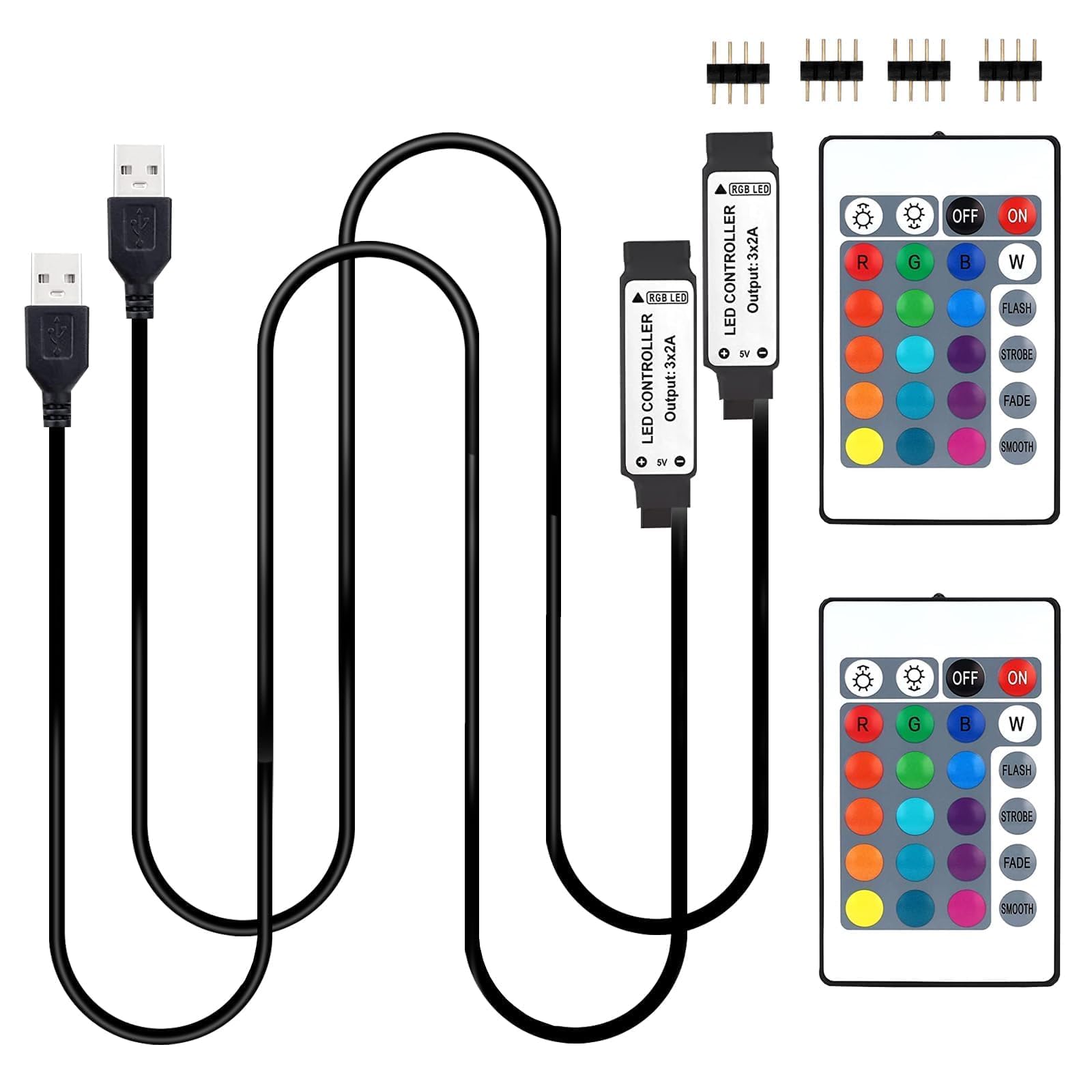 GXILEE USB Led Light Controller, 5V Led Light Remote Replacement with 24 Key Infrared Remote for 5v 4 pin 5050 2835 RGB LED Strips, 2 Pack(Not APP Control)