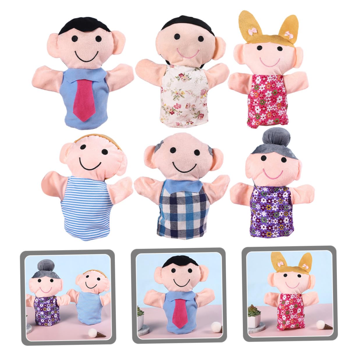 Lot de 6 Grandes Marionnettes à Main en Coton PP Jouets d'Éveil Interactifs pour Jeu de Rôle Familial et Raconter des Histoires Adaptées aux Garçon et Filles et Adultes