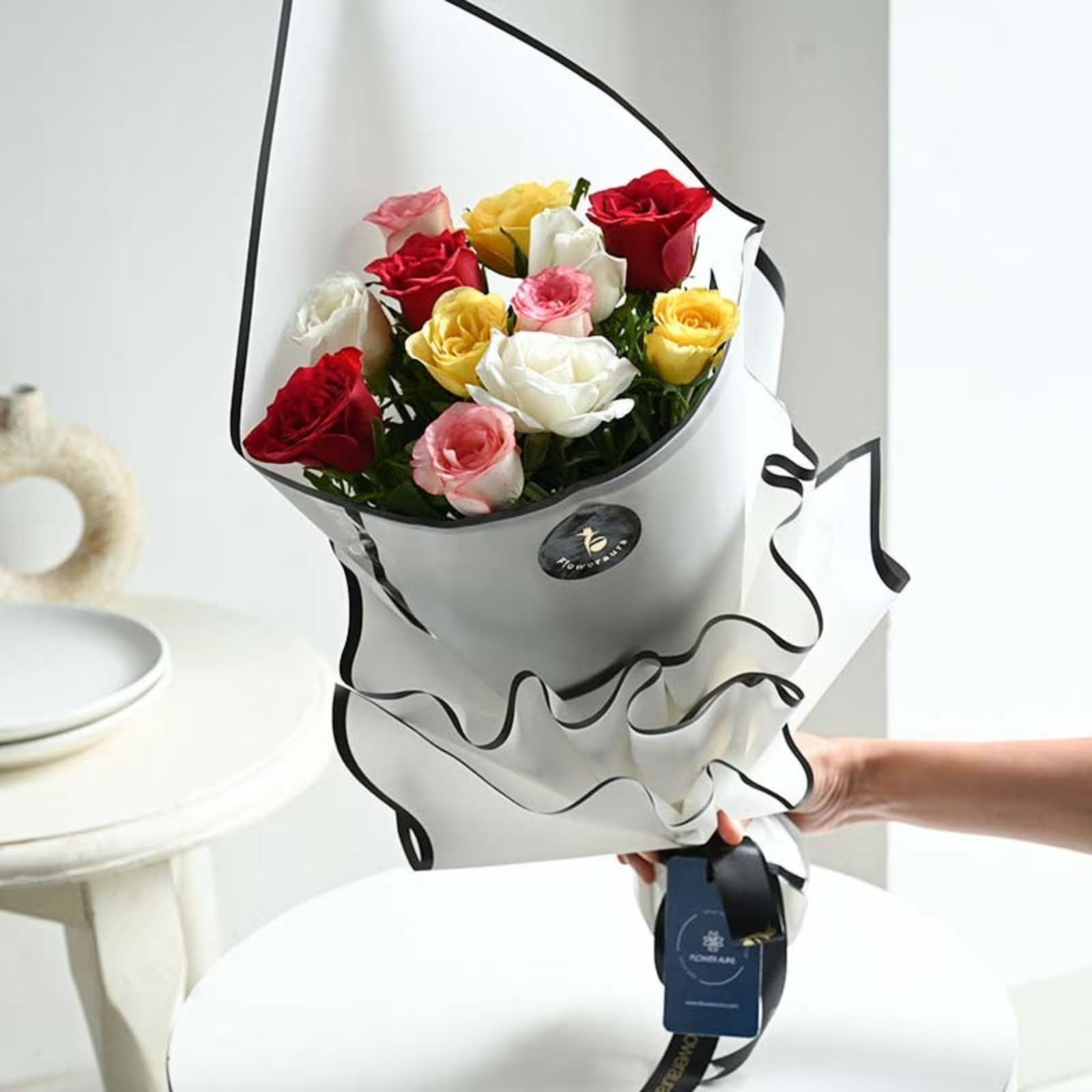FlowerAura Fresh Live Flower Bouquet of 12 Mix Roses Flowers In White Paper For Birthday & Anniversary Gift, Wedding Gift, Mother's Day Gift, Love & Romance Gift, Father's Day Gift (Same Day Delivery)-image-24