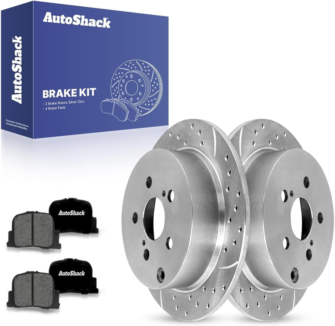 AutoShack Rear Solid Brake Rotors + Premium Ceramic Pads 6-PC Brake Kit Replacement for 2005-2010 Scion tC 10.57" (268.6 mm)