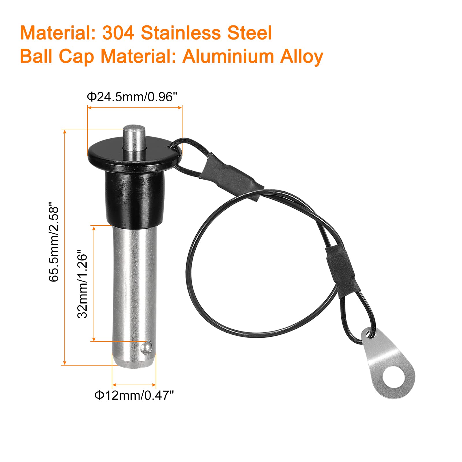 sourcing map Pasador de Bola, Pasador de Liberación Rápida con Bloqueo de Botón a Presión de Acero Inoxidable 304 con Alambre de 24cm (12mm-32mm)