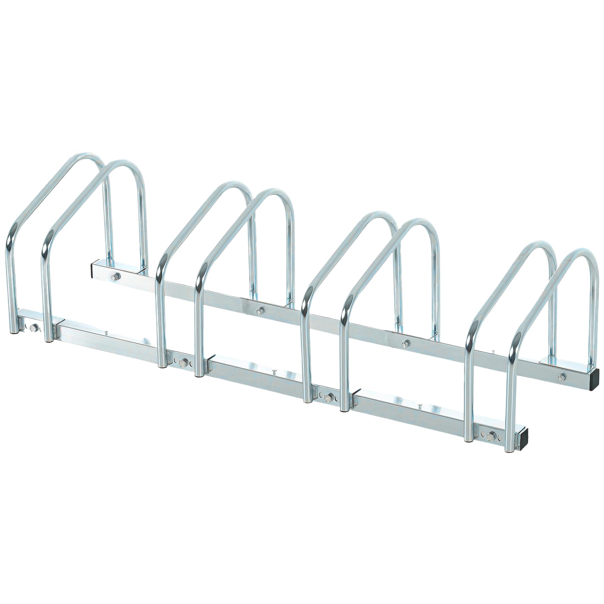 HOMCOM Râtelier 4 vélos range-​vélos support de rangement pneu 65 mm sol ou mural pour VTT enfants BMX 110 x 33 x 27 cm acier argent
