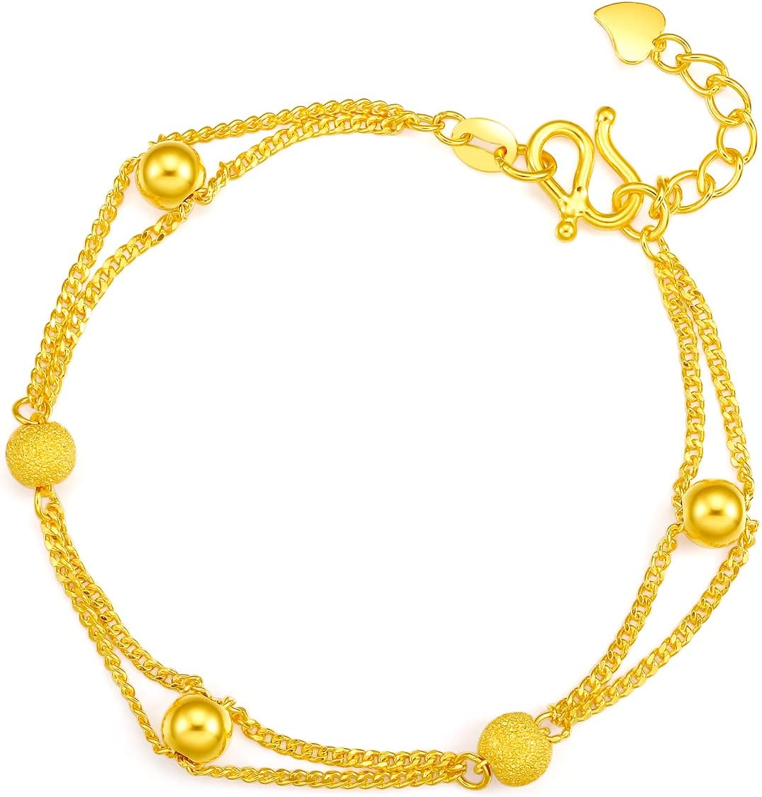 999 24K Solid Gold Bracelets for Women, Real Pure Gold Charm Gold Bead Gold Bracelet for Women Men Mom Girlfriend