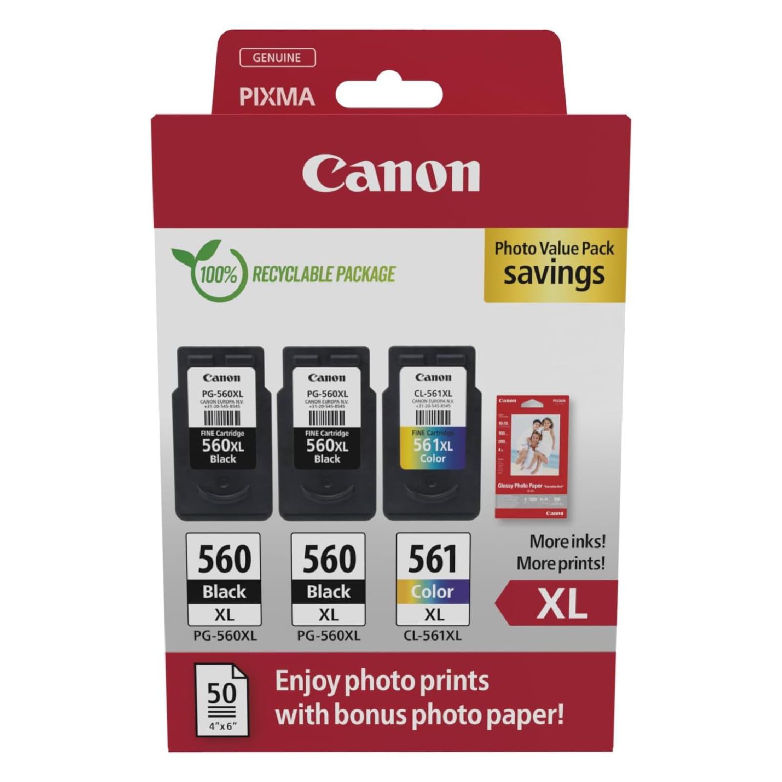 Cartuccia Canon CL-561XL - Formato XL Colori - Imballaggio Riciclabile - Originale E Certificata