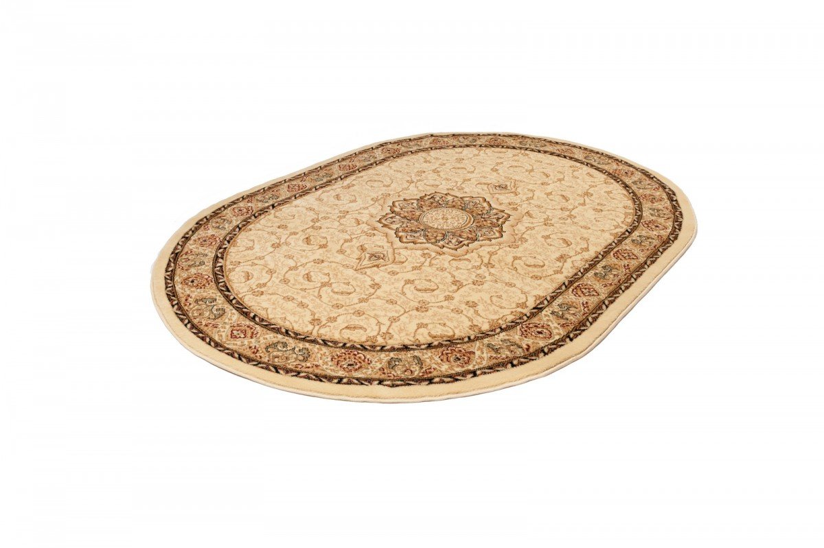 Tapiso Yesemek dywan owalny do salonu, krótkie runo, klasyczny wzór kwiatowy, orientalny, kremowy, bordiura do sypialni, Ökotex 200 x 300 cm