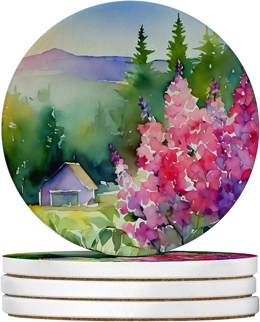 Caroline's Treasures Idaho Syringa in Watercolor Large Sandstone Coasters Pack of 4 Absorbent Round Coasters Decor Gifts for Men or Women, 4 in, Multicolor