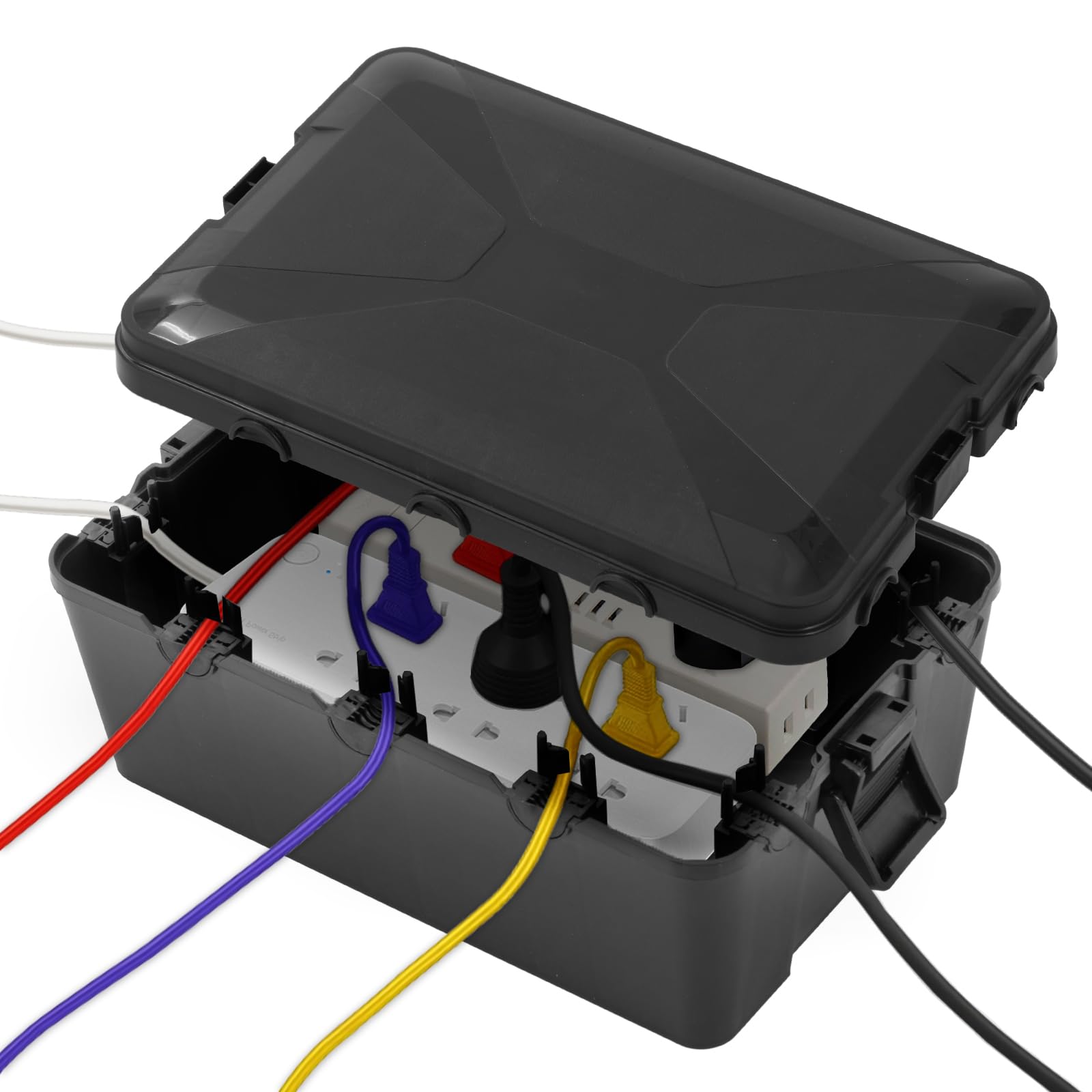 CROWNSHOP Weatherproof Electric Box for Outdoors 32 x 22 x 13 cm IP54 Weatherproof Outdoor Outlet Cover Extension Cord Covers Protect Outlet Plug Timer Power Strip Holiday Light (Black)