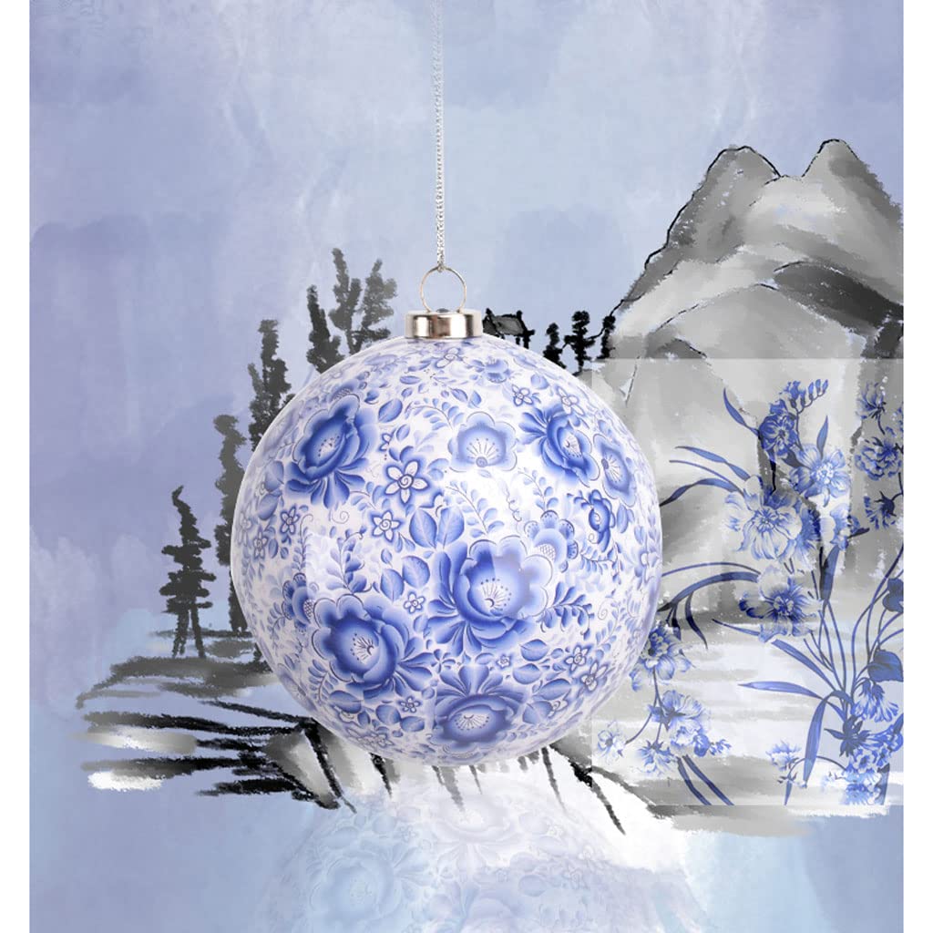 SYALEO Ornements de Boule de Noël de Style Chinois Ornements de Boule Suspendue à Motif en Porcelaine Bleue et Blanche 14 pièces 75 mm / 2,95 '' Boules de Noël pour Arbre de Noël