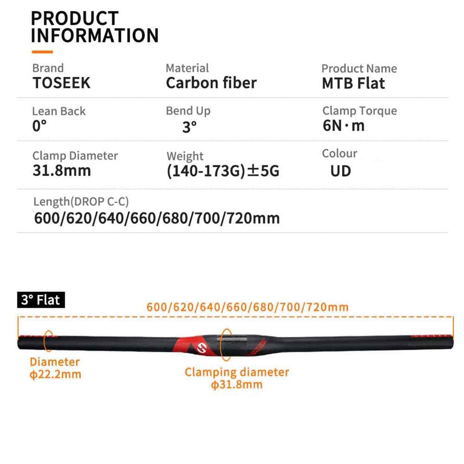 Guidon de vélo de Montagne entièrement en Carbone de 31,8 mm de diamètre, Haute résistance, Ultra léger, 600-720 mm, Guidon de VTT, Sport et extérieur, Barre Plate, Tapis UD