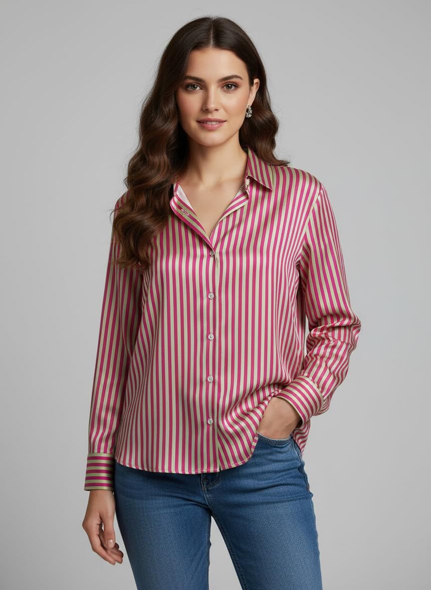 ANNI Designer Bedrucktes Damenhemd aus Baumwollmischgewebe, langärmelig, normale Passform, Hemdkragen, legere Bürokleidung, elegante Western-Kleidung für den Alltag, Hochzeit, Party