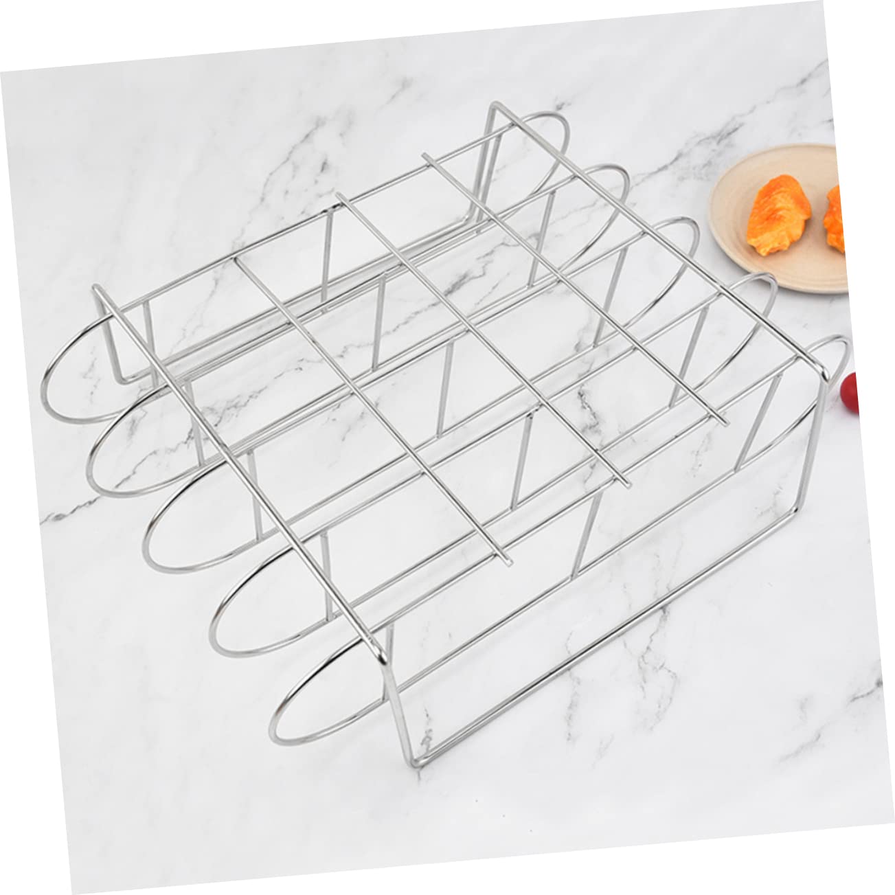POPETPOP Supporto per Costine Barbecue in Acciaio Inox, Design Ergonomico e Facile da Pulire, Griglia per Arrosti per Uso Domestico e Picnic