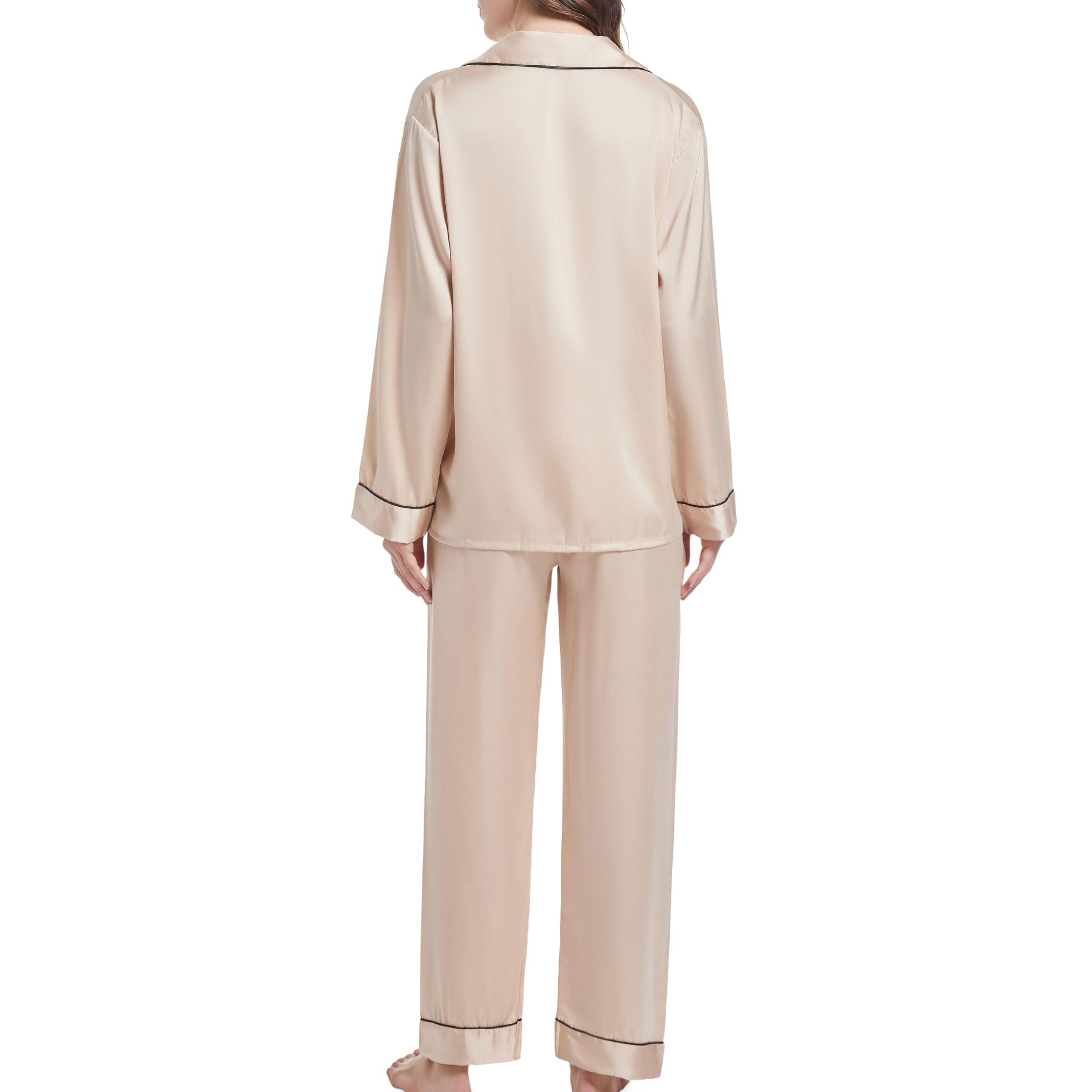 JCQIGOA Seta Donna Pigiama a Maniche Lunghe Set Pigiama Donna Lungo Set Pezzi Loungewear Pigiama da Notte Lungo Pigiama da Notte