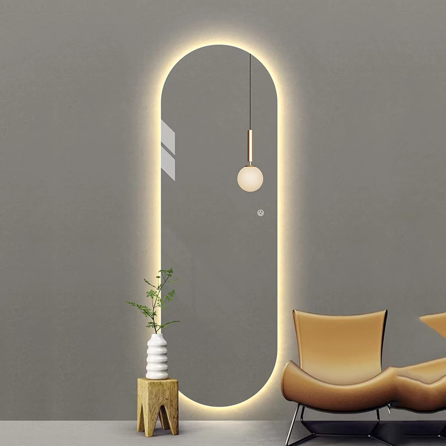 Specchio Ovale Senza Cornice, Specchio A Figura Intera con Luce LED, Specchio Intelligente HD, Specchio da Parete, 50 * 150CM