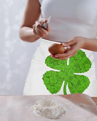 Miniatura 2 de Delantal de camarera del día de San Patricio con 3 bolsillos, delantal verde de trébol de cuatro hojas, impermeable, para cocina, restaurante, media