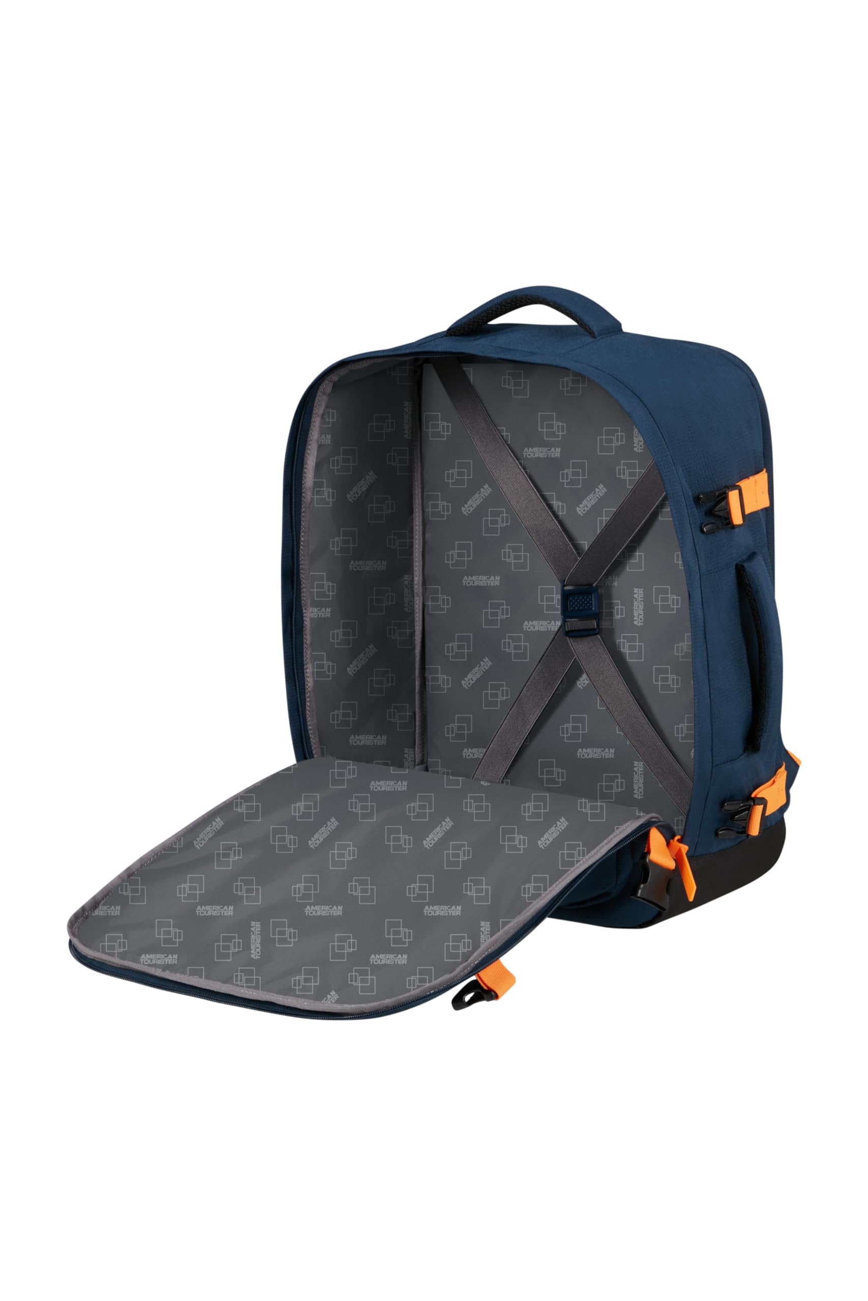 American Tourister Take2Cabin - EasyJet Bolsa de Cabina 36 x 20 x 45 cm, 38 l, 0,70 kg, Equipaje de Mano, Mochila de Avión M Bajo Asiento, Blau/Orange (Dark Navy/Radiant Orange)