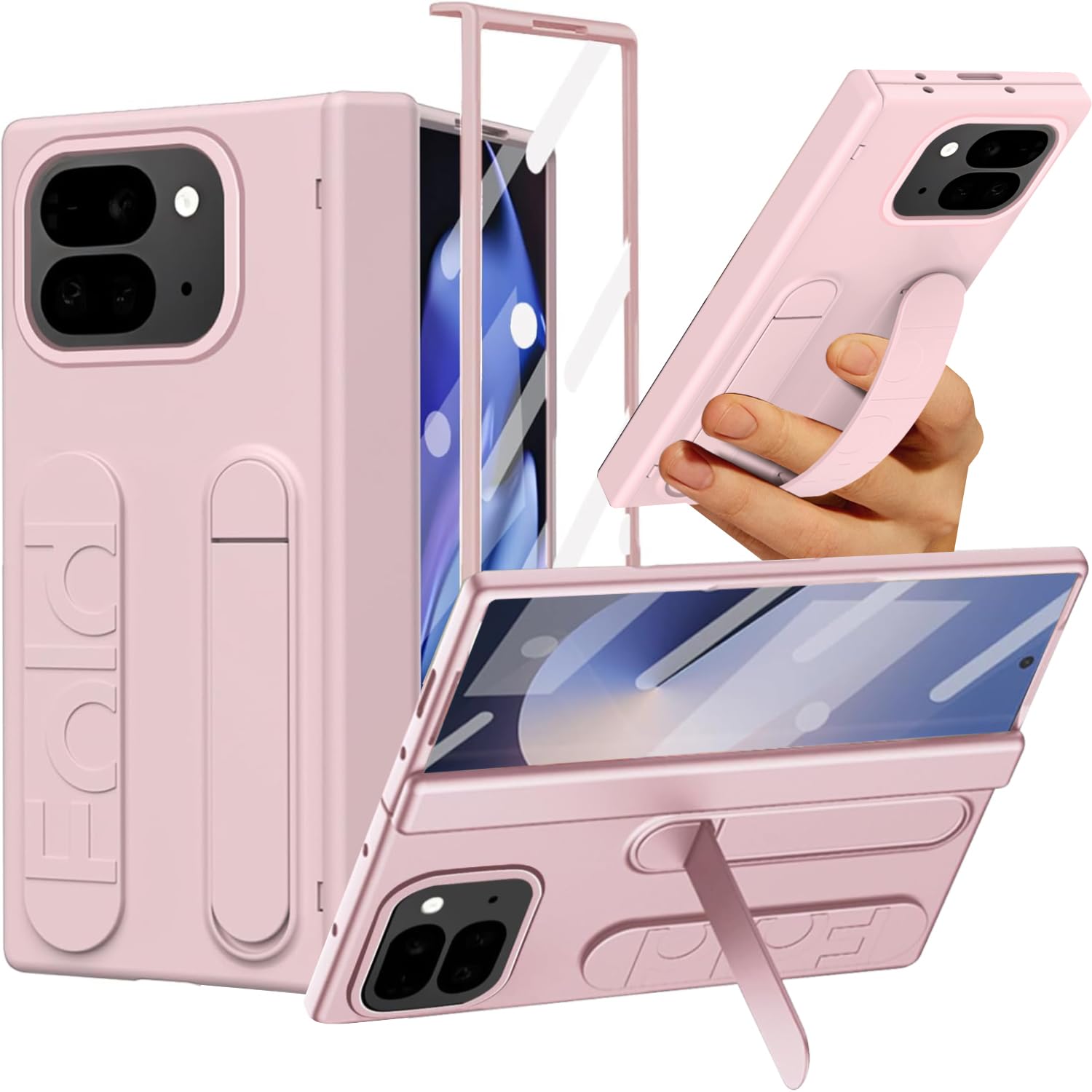 Coque antichoc Google Pixel 10 Pro pliable rose avec béquille - 8
