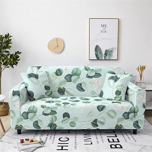Forros para Muebles Sofás,Super Stretch Sofá Slipcovers Vintage Hojas Print Light Blue Microfibra Sofá Fundas con dos fundas de cojín para sillón