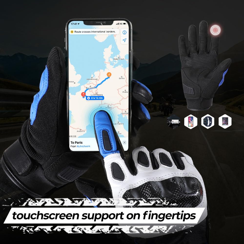 WTACTFUL Guantes de piel de cabra para motocicleta con nudillos de carbono para máxima protección y comodidad