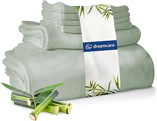 DREAMCARE 100% Rayon Bamboo Sheets Queen Size - 4pc Cooling Sheets Queen | Cooling Bed Sheets for Hot Sleepers, Breathable Queen Size Sheets Set , upto to Ultra Soft 16" Deep Pocket - Sea Glass