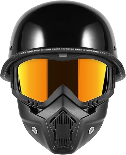 Casco de motocicleta con protector facial, estilo alemán, para adultos, hombres y mujeres, casco retro de media carcasa aprobado por DOT para