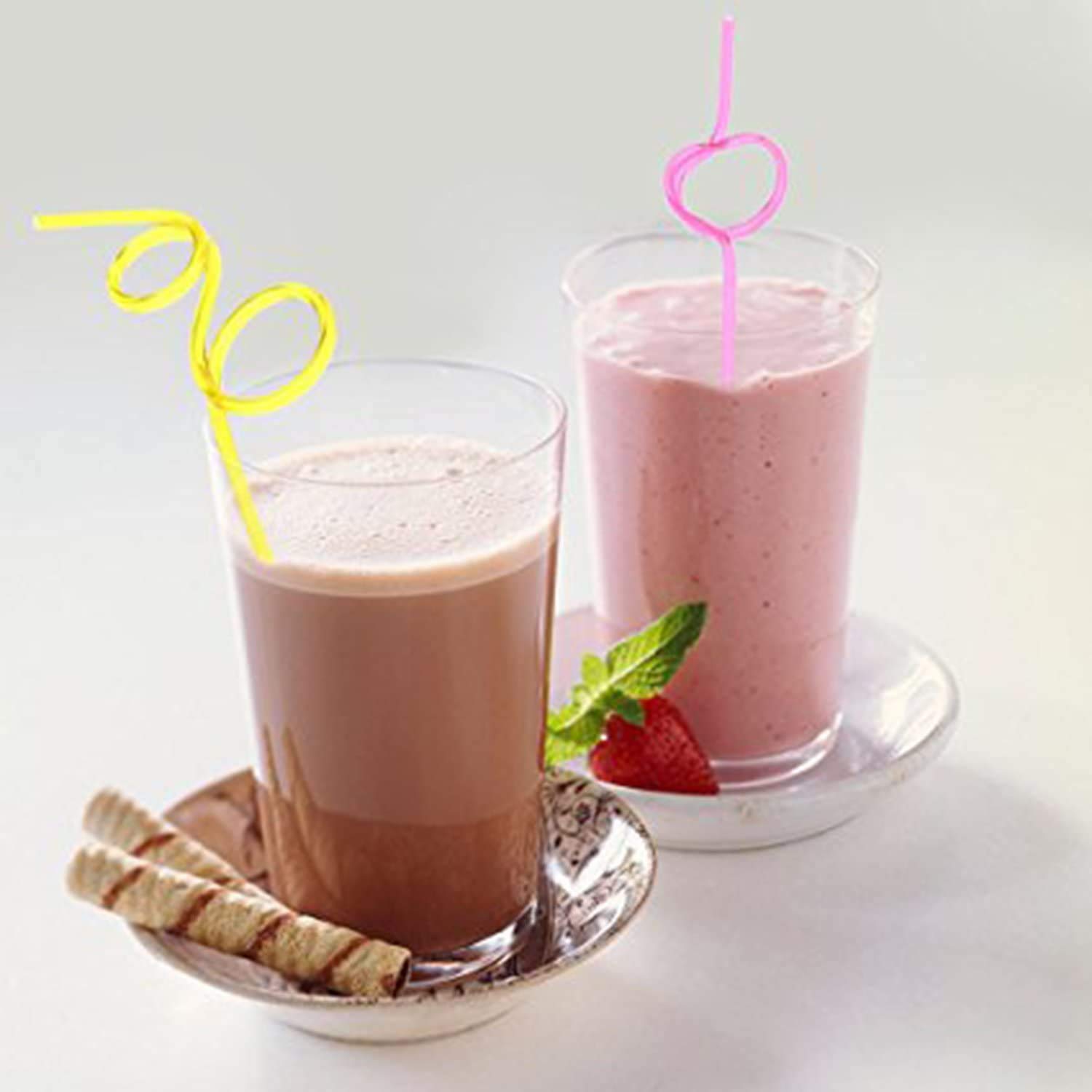 Lot De 10 Pailles Colorées Et Bouclées Réutilisables En