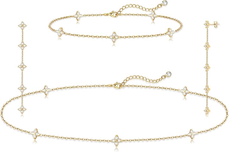 Tennis Necklace Bracelet for Women, Dainty Sterling Sliver Choker Necklace Crystal Link Bracelet Stud Earrings for Women Wedding Jewelry for Bride Jewelry Set Accessories