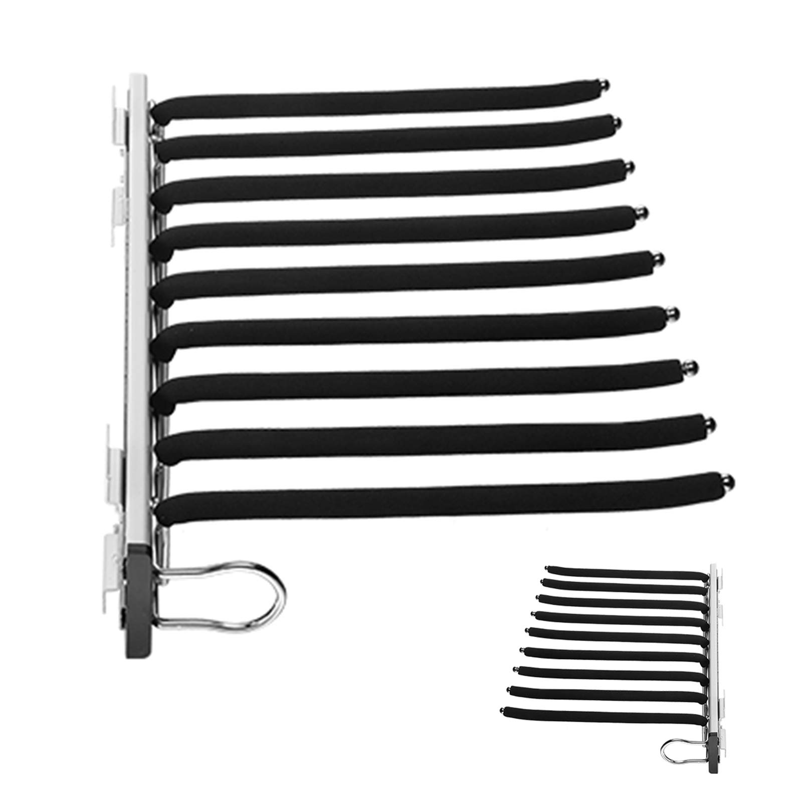 GLETSF Pull Out Trouser Rack, 9 Arms Removable Drawer-Style Hanger Rod, Expandable Wardrobe Storage Organizer, Space Saving Rolling Trolley for Closets,Black-Left