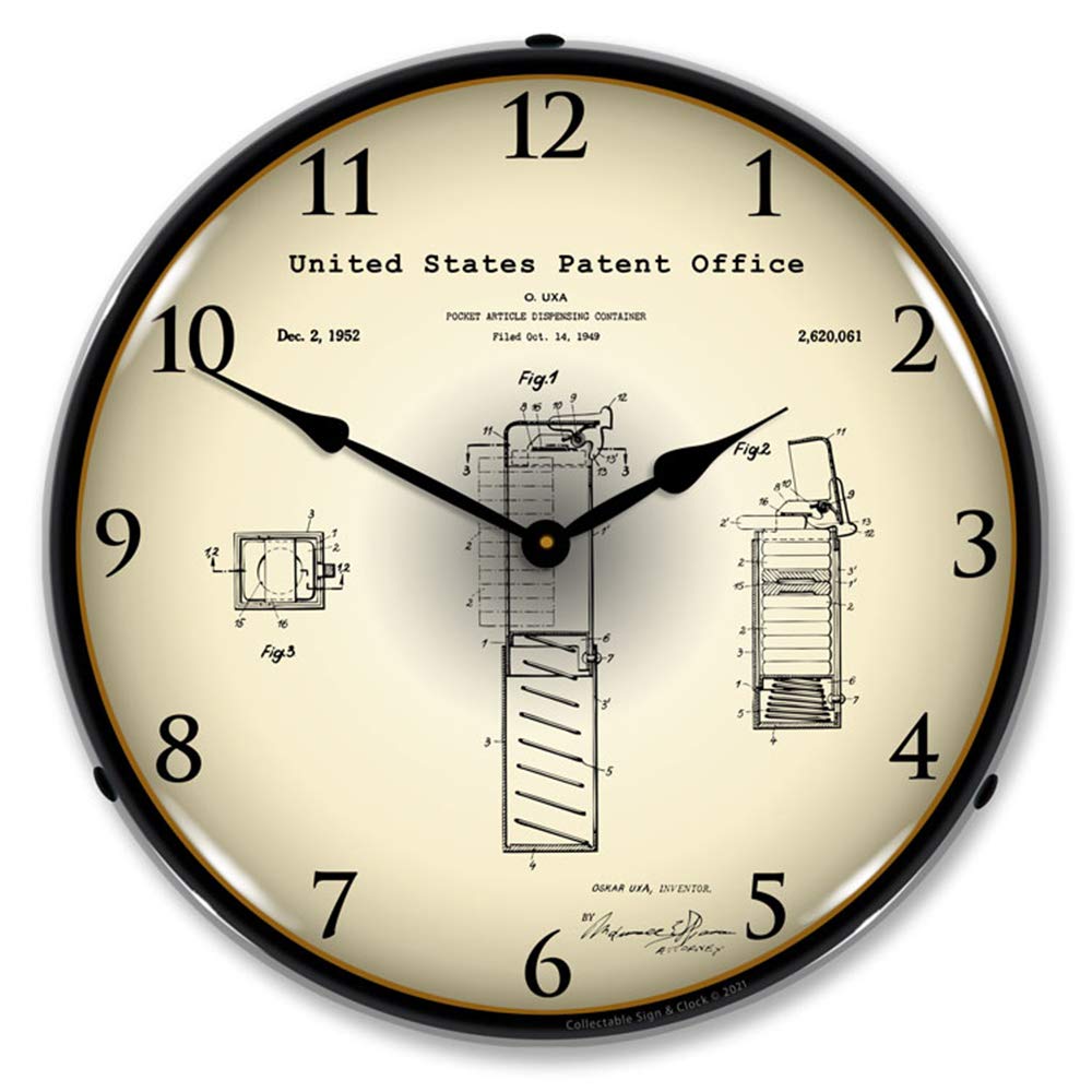 Pez Candy Dispenser 1952 Patent LED Wall Clock, Retro/Vintage, Lighted, 14 inch