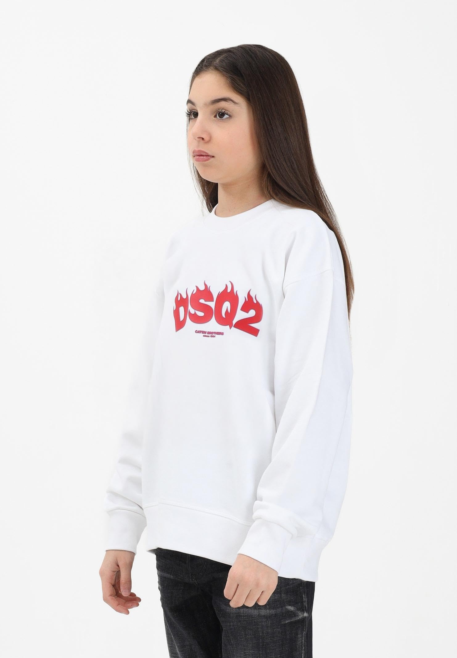 DSQUARED2 DSQ2 Logo Biała bluza z okrągłym dekoltem dla chłopców, dziewcząt i kobiet