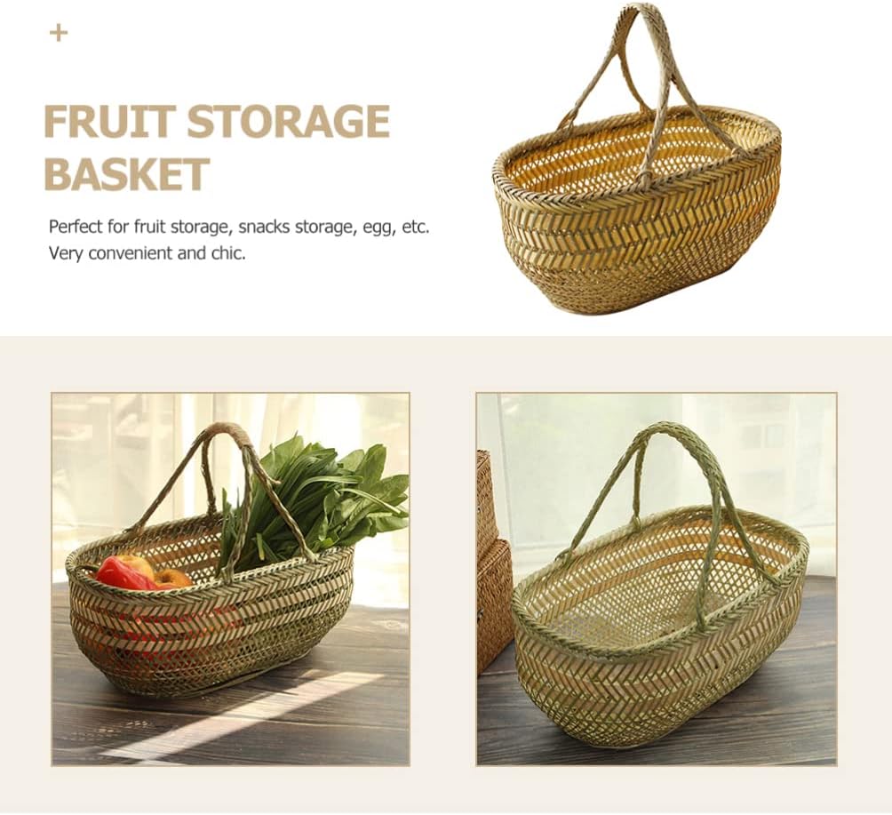 Cabilock Handled Vegetable Storage Basket for Home and Kitchen Multi-Function Woven Shopping Basket Ergonomic Design for Fruits and Eggs for Indoor and Outdoor Use