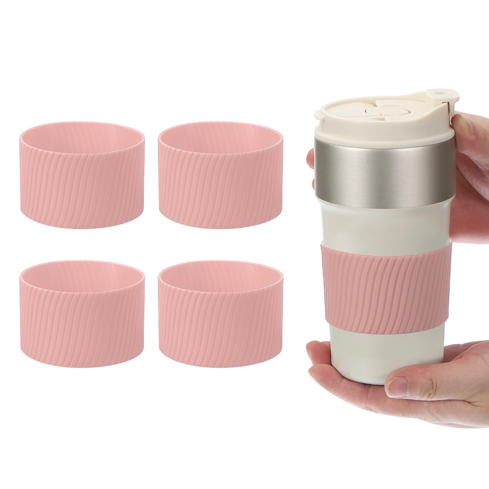 uxcell 4Pack Coffee Cup Sleeves, Reusable Silicone Heat Resistant Cup Protective Sleeve Nonslip Mug Protector Cover for Home Travel Coffee Mug Glasses