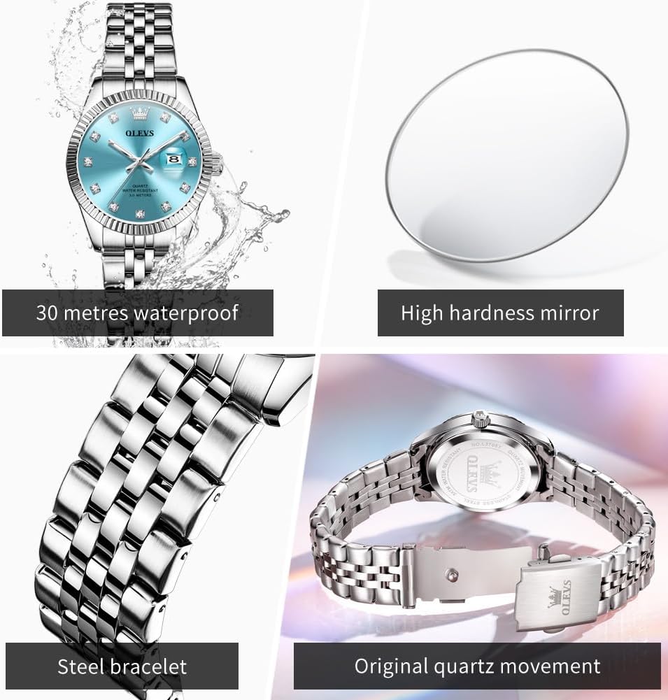OLEVS Womens Watch Fashion Dress Diamond Female Watches for Ladies Analog Quartz Stainless Steel Waterproof Luminous Day Date Two Tone Wristwatch - Image 5