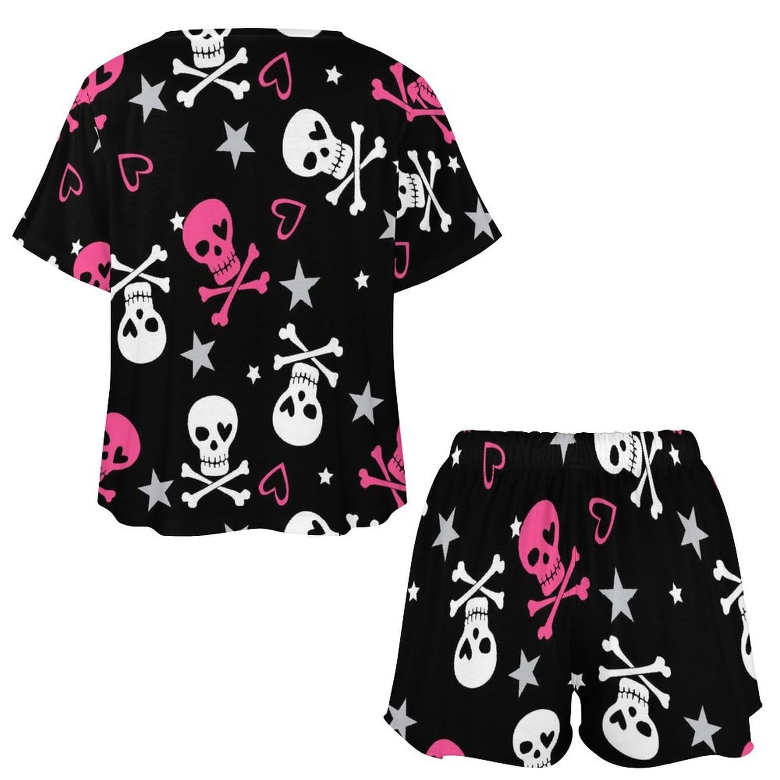 Couleur Crâne Ensemble De Pyjama pour Femme Manches Courtes Vêtements De Nuit Ete Sleepwear