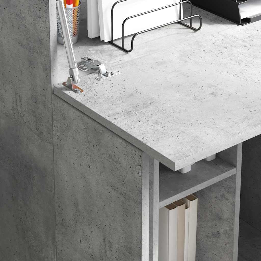 Scrivania Porta PC con Ripiani e Anta 71,5x31,5x106,5 cm Grigio | Mobile scrittoio compatto in legno ingegnerizzato grigio cemento per studio, camera da letto e piccoli spazi.