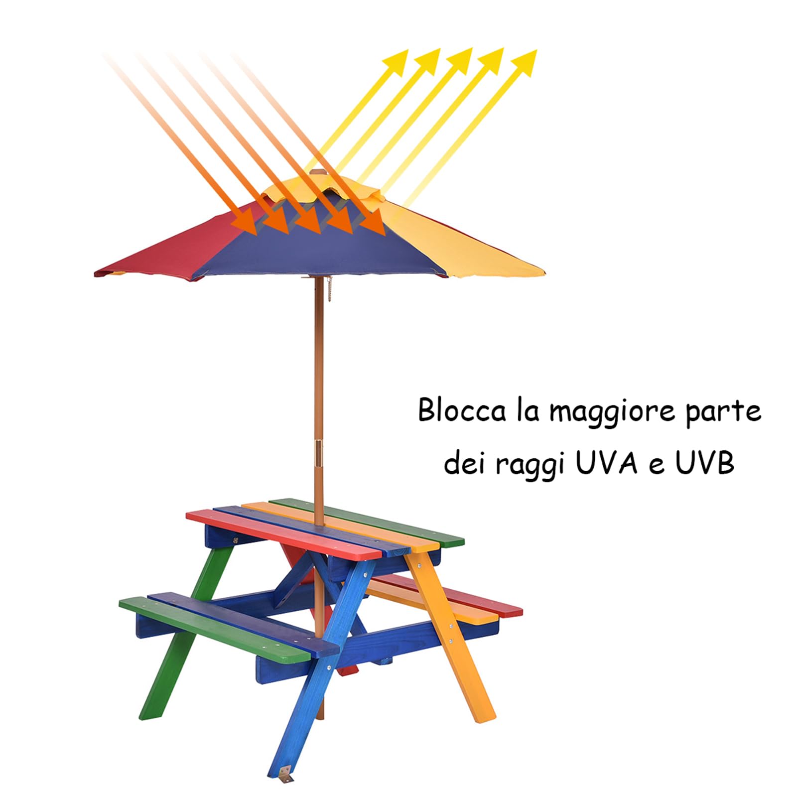 Relaxdays Tavolo Bambini con Ombrellone, Set con 2 Sedie, da Campeggio e Giardino, Tavolino Picnic, Rosa