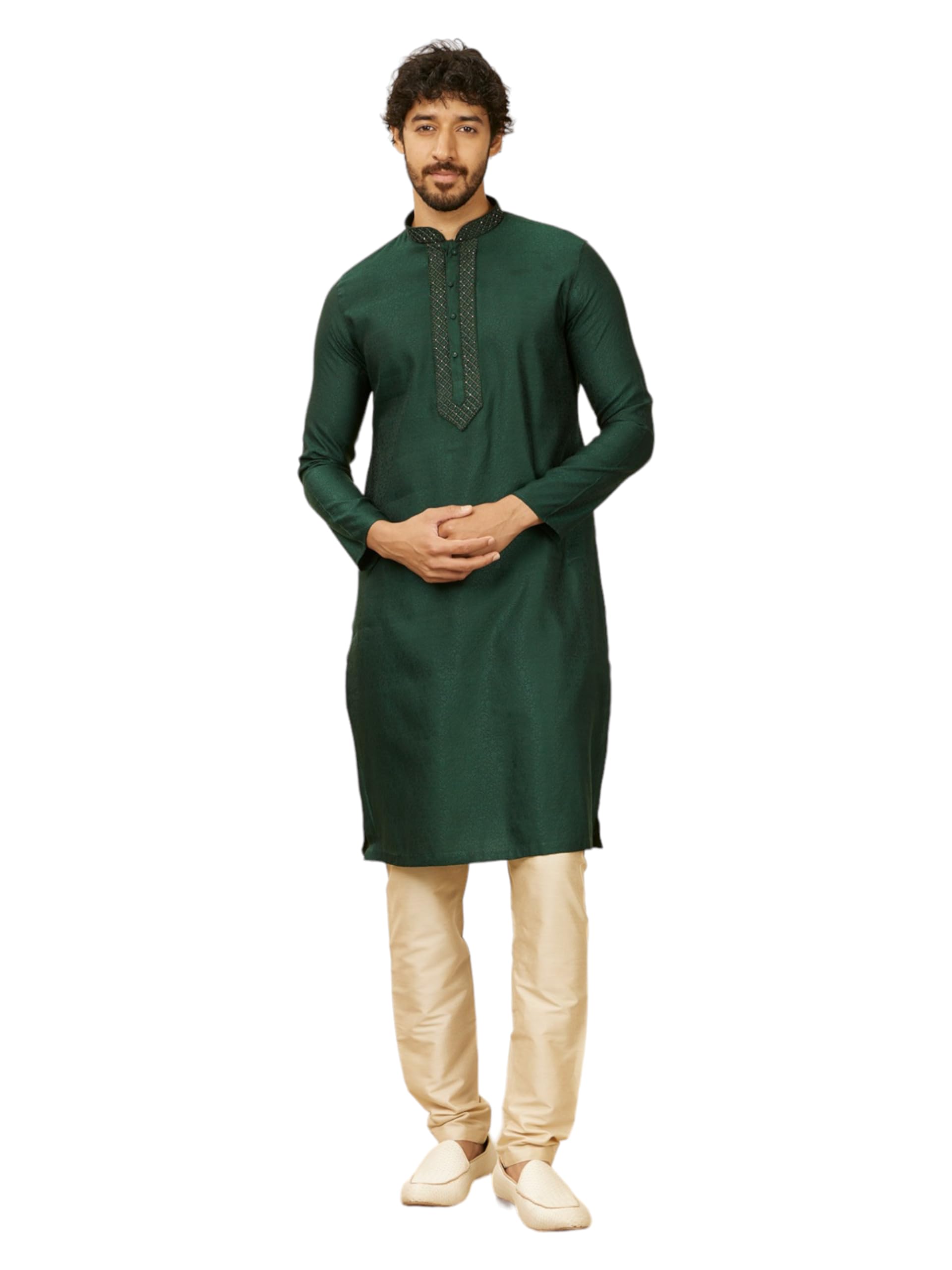 manyavar Men's Art Silk Blend Jacquard Kurta Set (2pcs)-picture-1