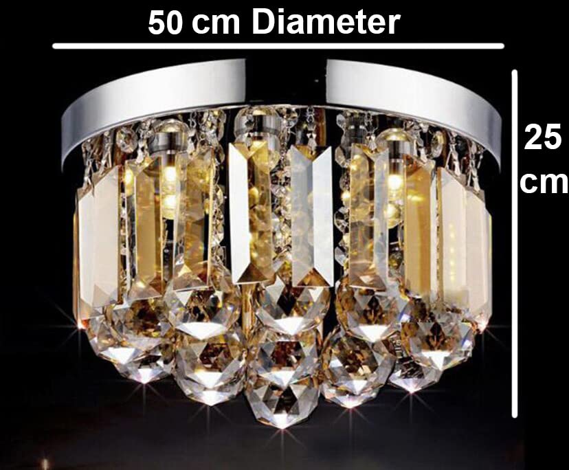 Image of GA Crystal Glass Chandelier /Ceiling Light, Led Light, Crystal Chandelier for Banquet Hall, Living Room, Restaurants, Hotels, Temples (50cm)