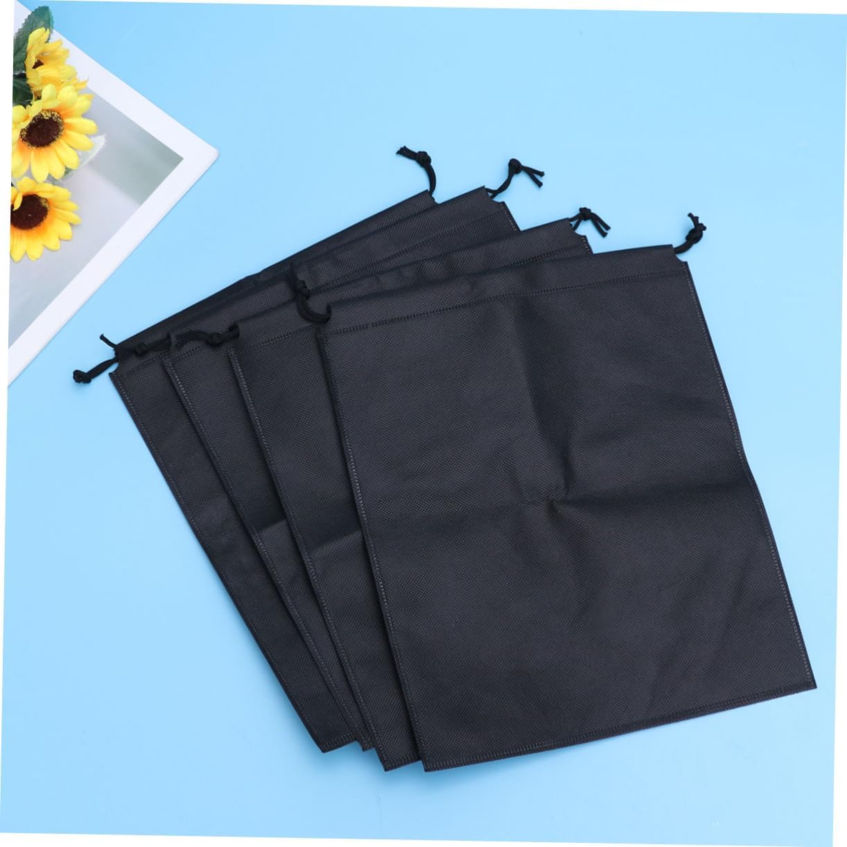 8pcs Black Non-woven Shoe Storage Bags with Drawstring Closure