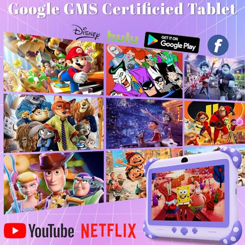 Image of YINOCHE Kids Tablet 7 inch Toddler Tablet for Kids WiFi Tablets 32G Android Dual Camera Parental Controls with Kids Offline App Pre-Installed YouTube Netflix (Purple)