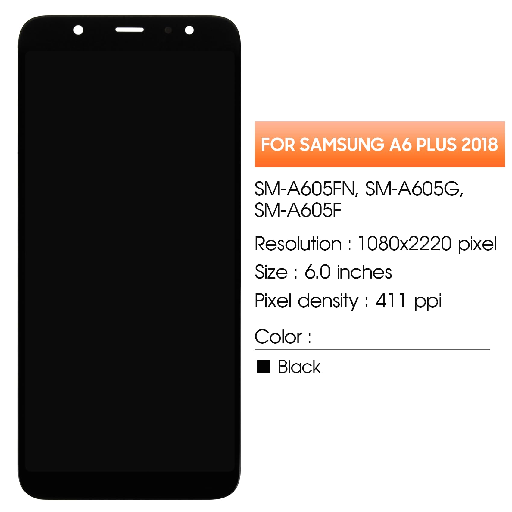 Pantalla LCD para Samsung Galaxy A6 Plus 2018 A605 A605F A605FN SM-A605FN/DS A605G/DS A605GN/DS A605K Display LCD Pantalla Reemplazo Pantalla Táctil Digitalizador Asamblea con Reparación Kit Negro