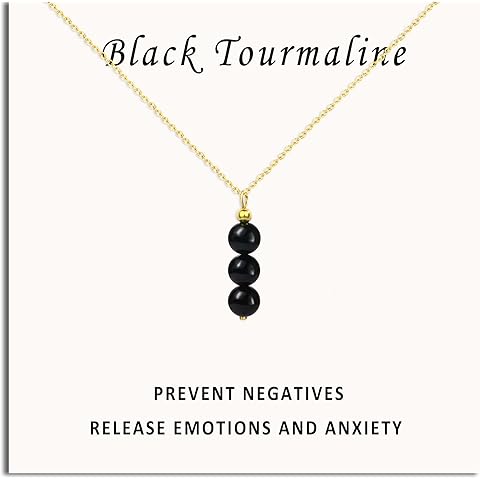 SmileBelle Crystal Necklace, Jade Necklace for Women as Birthday Gifts 14k Gold Black Tourmaline Lockets as Birthstone Jewelry for Girls Dainty Crystal Jewelry as Anniversary Gifts