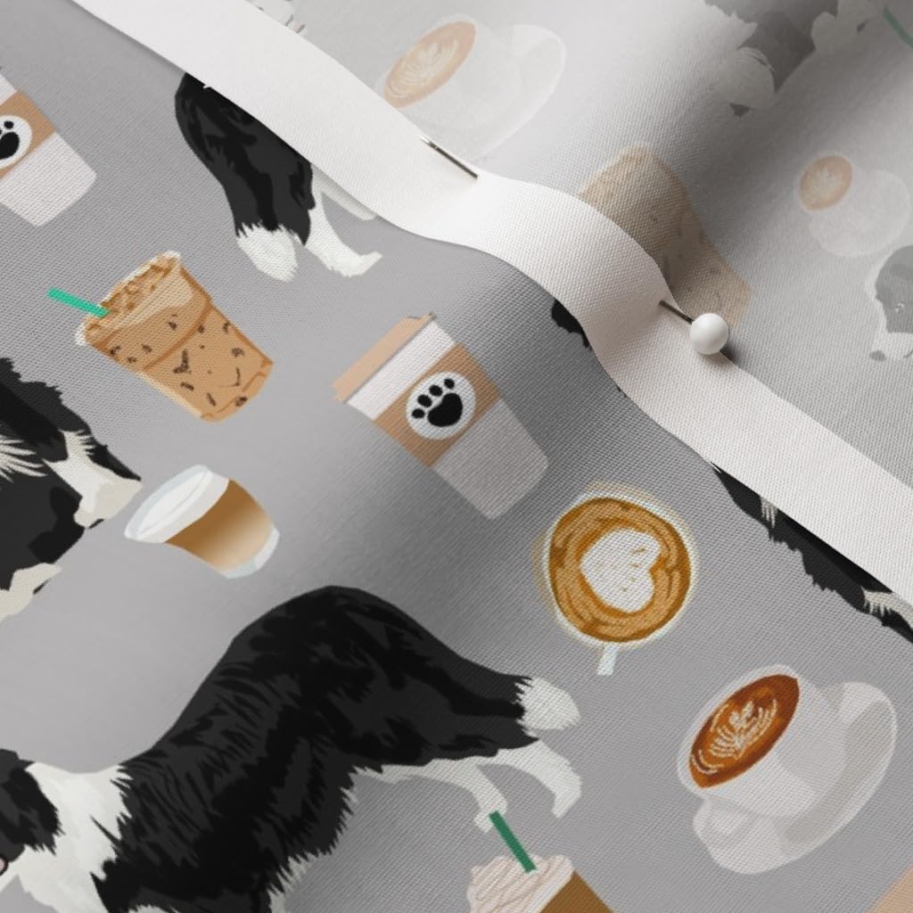 Spoonflower Fabric - Border Collies Dog Print Animal Coffee Lover Pet Food Coffees Printed on Cotton Poplin Fabric by the Yard - Sewing Shirting Quilting Dresses Apparel Crafts