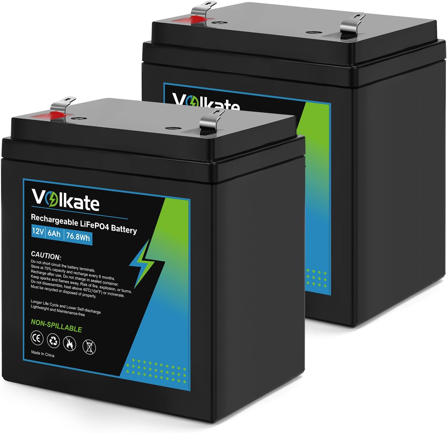 12V 6Ah Rechargeable Battery, 12 Volt Deep Cycle LiFePO4 Lithium Battery 2 Pack, for Liftmaster 485LM/ 8500W/ DJW12-4.5 or Chamberlain 41A6357-1/ B970 Garage Door Opener (F1 Terminals)