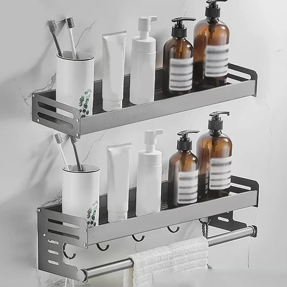 Étagère de salle de bain d'angle suspendue en aluminium pour flacons et serviettes
