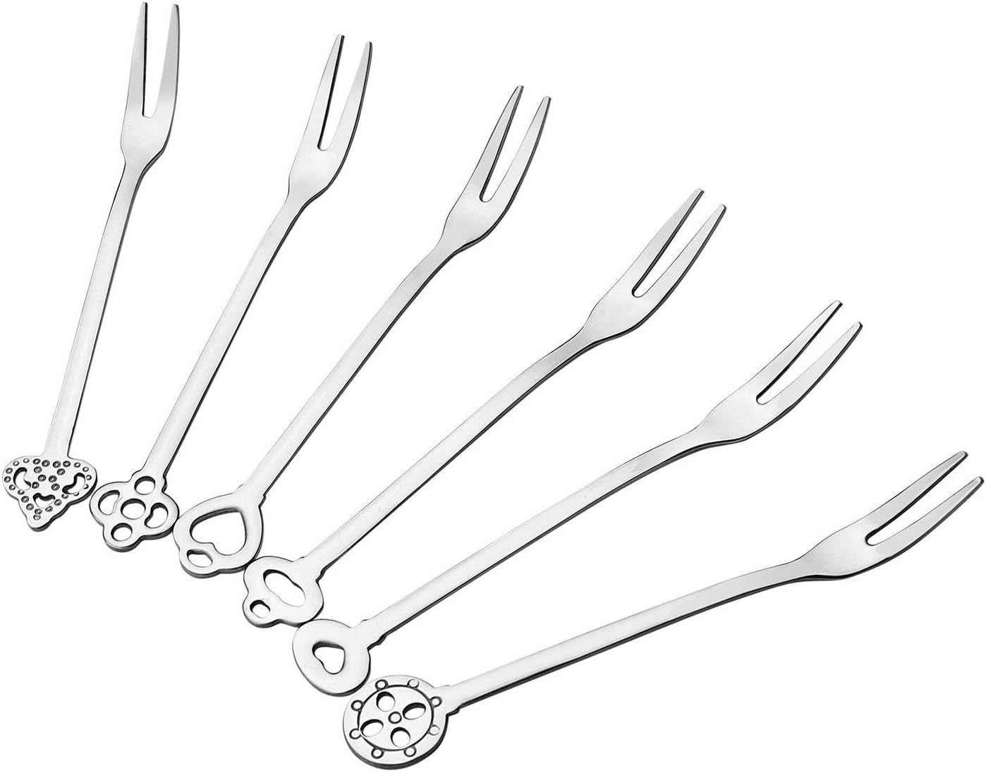 MaoXinTekStainless Steel Fruit and Dessert Forks Set - 6 Pieces Silver Small Cake Forks With Box for Birthday Party, Buffet, Home, Restaurant