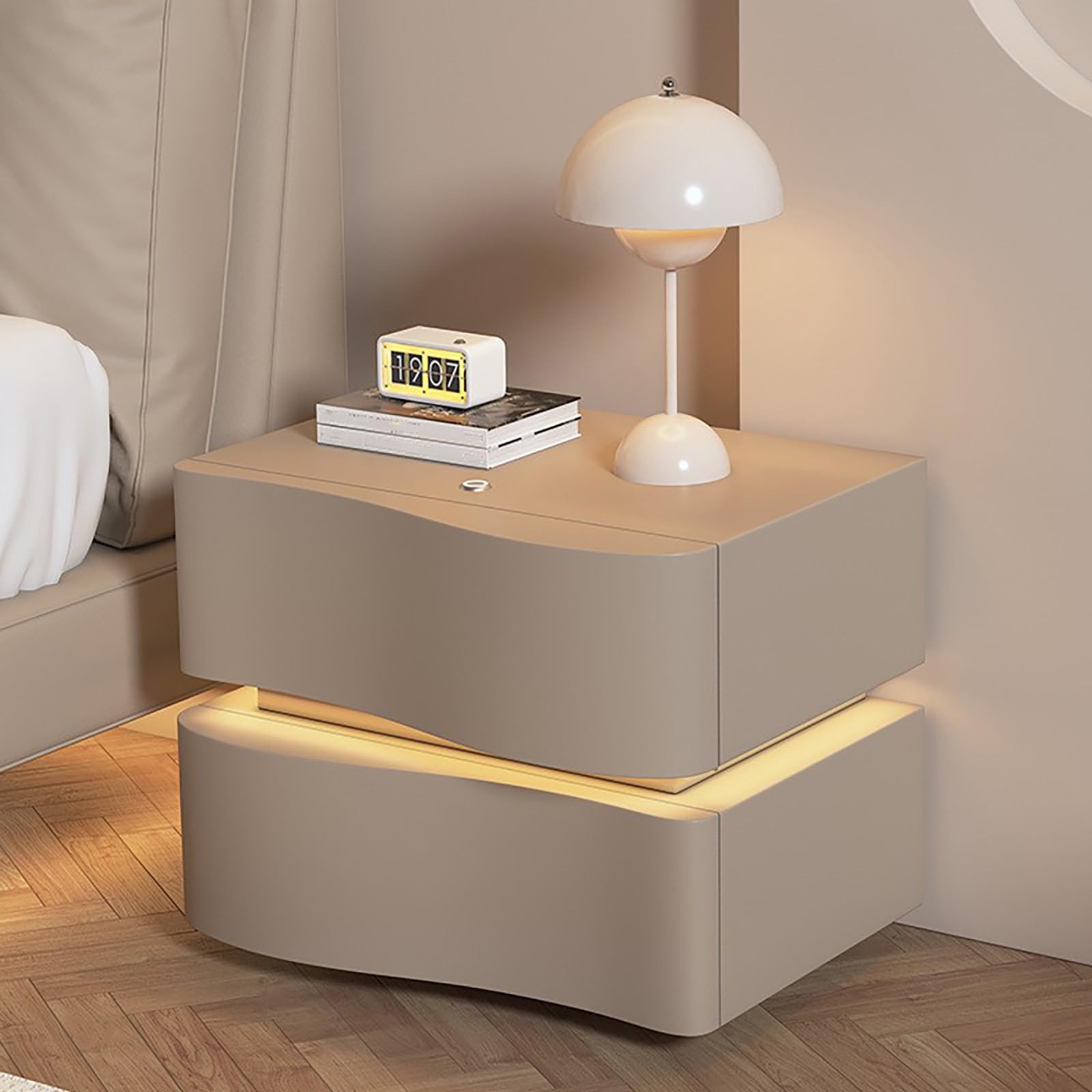 Comodino con Cassetti in Legno, Comodino A LED, Comodino Bianco, Comodini Camera da Letto Moderni, Comodino Moderno con Contenitore, Comodino Camera da Letto.(Brown,40 * 43 * 43CM)