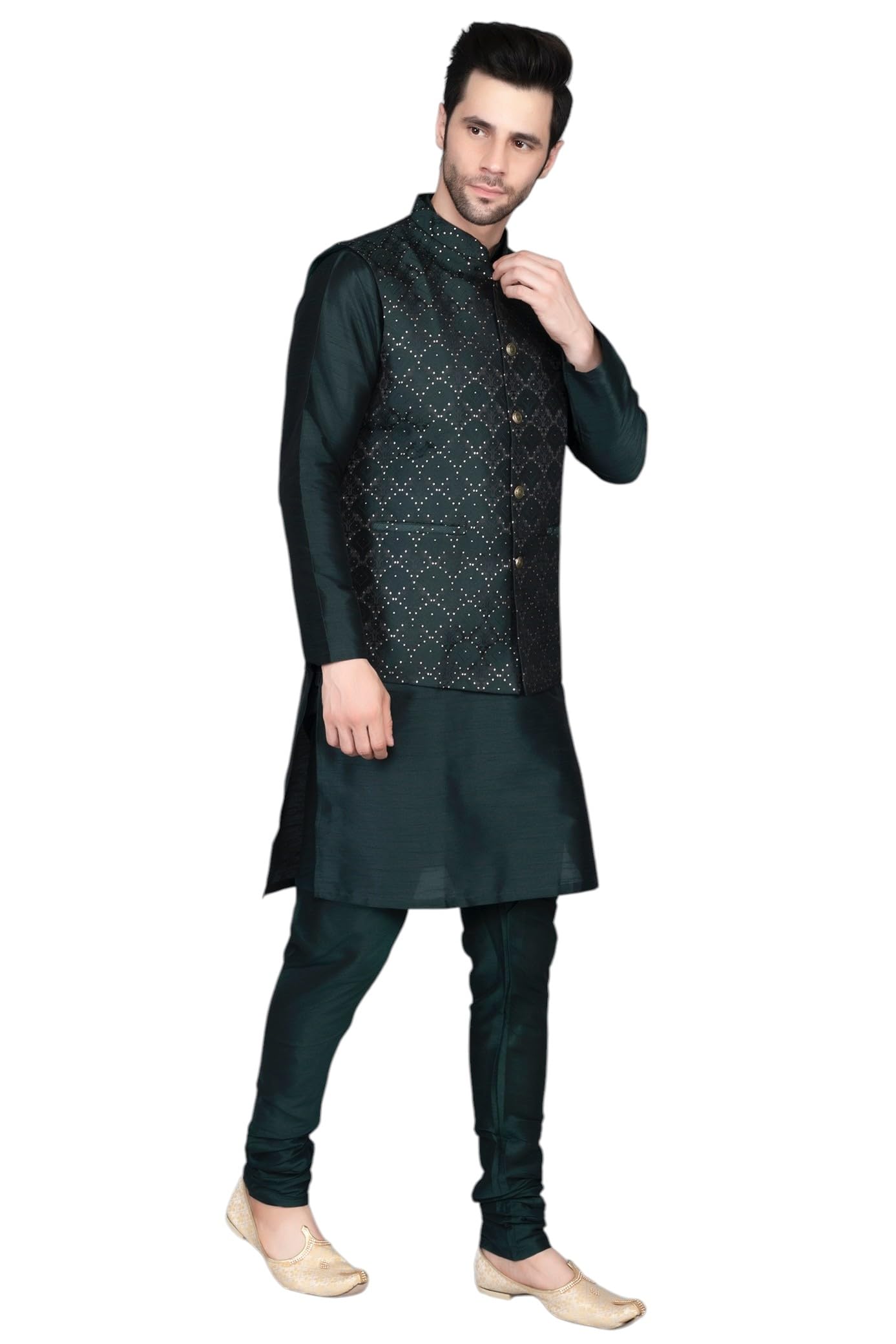 Mens Kurta Pyjama with Nehru Jacket Kurta Set-image-32