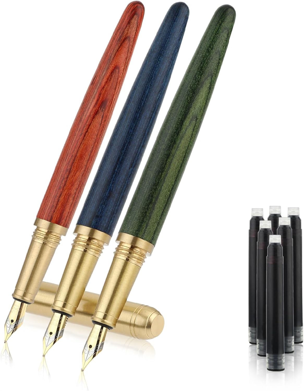 Cobee Vintage Wooden Fountain Pens Set, 3Pcs Handcrafted Luxury Wood