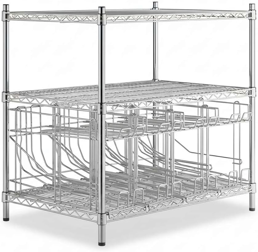 24" x 36" x 27" Chrome Wire Shelving System with 4 FIFO Can Racks for #10 and #5 Cans, NSF